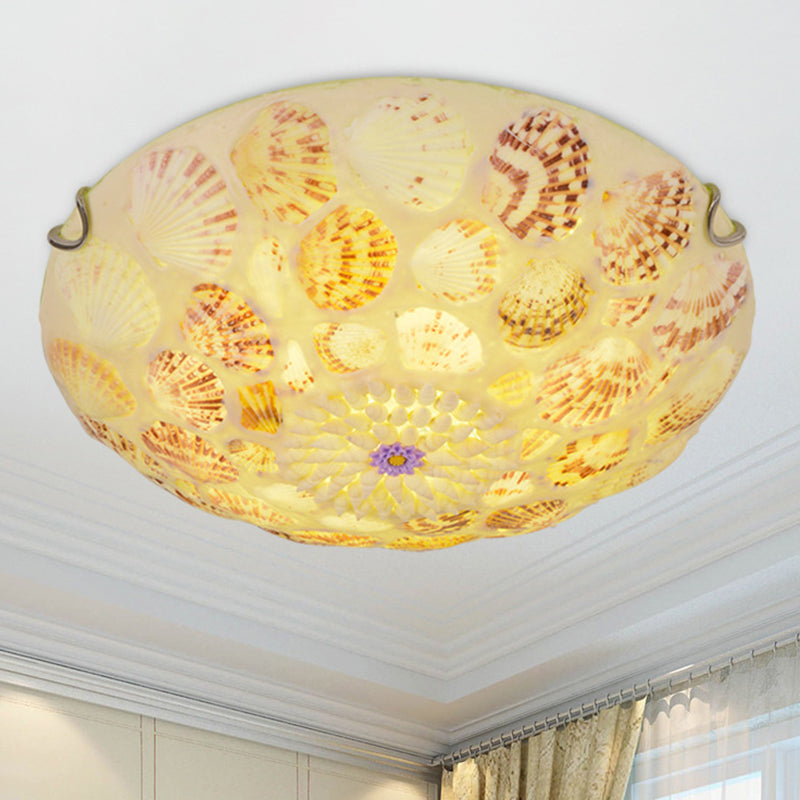 Natural Shell Ceiling Flush Light Mediterranean Beige Dome Shaped Bedroom Flush Mount Fixture Clearhalo 'Ceiling Lights' 'Close To Ceiling Lights' 'Lighting' 2629504