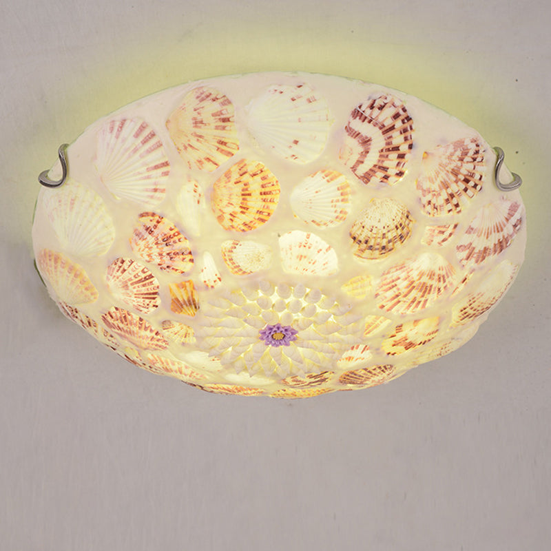 Natural Shell Ceiling Flush Light Mediterranean Beige Dome Shaped Bedroom Flush Mount Fixture Clearhalo 'Ceiling Lights' 'Close To Ceiling Lights' 'Lighting' 2629505