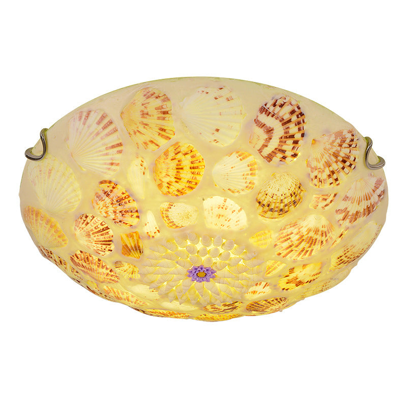 Natural Shell Ceiling Flush Light Mediterranean Beige Dome Shaped Bedroom Flush Mount Fixture Beige Clearhalo 'Ceiling Lights' 'Close To Ceiling Lights' 'Lighting' 2629508