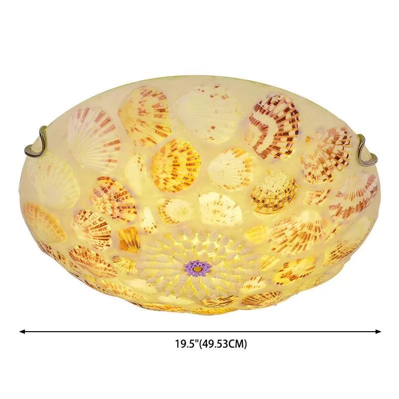 Natural Shell Ceiling Flush Light Mediterranean Beige Dome Shaped Bedroom Flush Mount Fixture Clearhalo 'Ceiling Lights' 'Close To Ceiling Lights' 'Lighting' 2629509