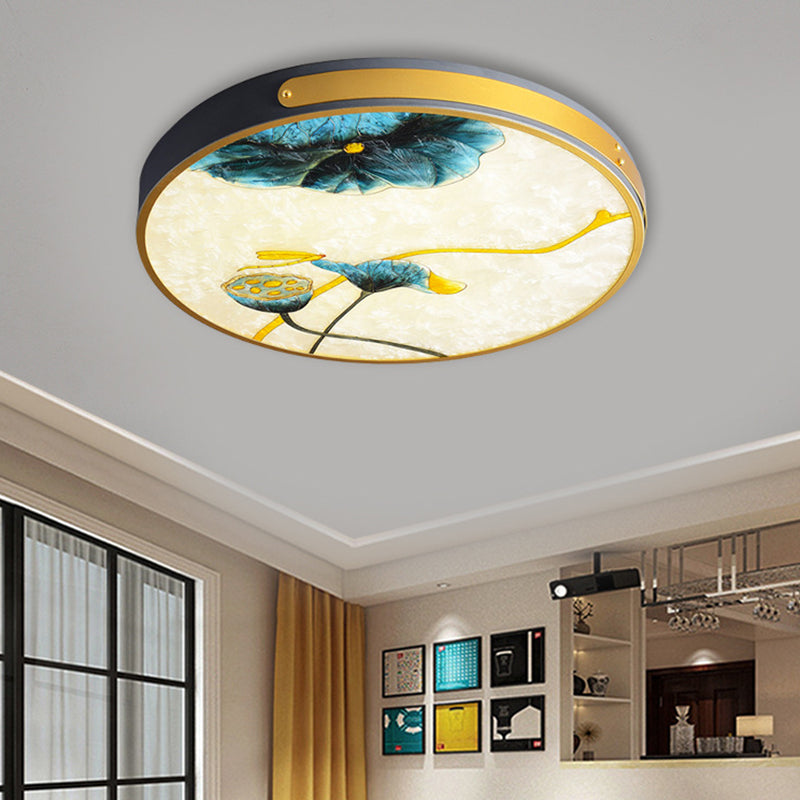 Hand-Paint Glass Round Flush Light Artistic Minimalist LED Ceiling Lighting for Bedroom Clearhalo 'Ceiling Lights' 'Close To Ceiling Lights' 'Lighting' 2629510