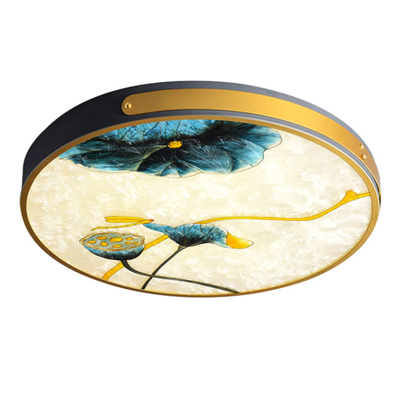 Hand-Paint Glass Round Flush Light Artistic Minimalist LED Ceiling Lighting for Bedroom Grey Lotus Clearhalo 'Ceiling Lights' 'Close To Ceiling Lights' 'Lighting' 2629511