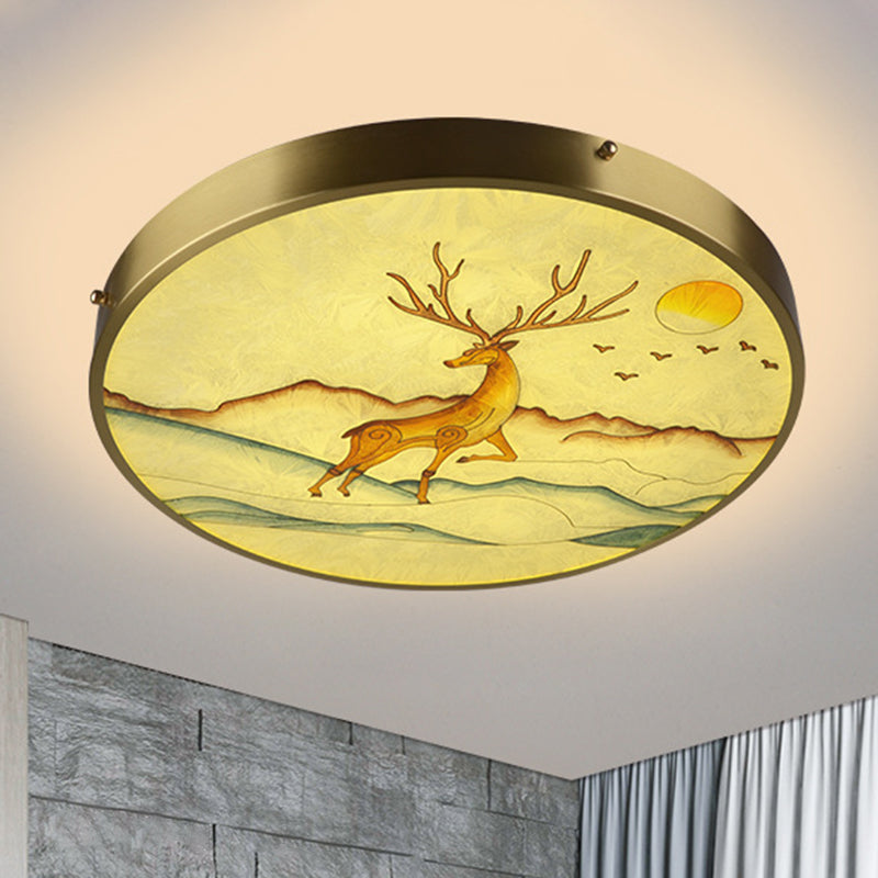 Hand-Paint Glass Round Flush Light Artistic Minimalist LED Ceiling Lighting for Bedroom Clearhalo 'Ceiling Lights' 'Close To Ceiling Lights' 'Lighting' 2629512