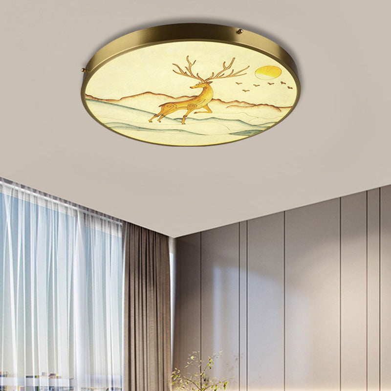 Hand-Paint Glass Round Flush Light Artistic Minimalist LED Ceiling Lighting for Bedroom Clearhalo 'Ceiling Lights' 'Close To Ceiling Lights' 'Lighting' 2629514