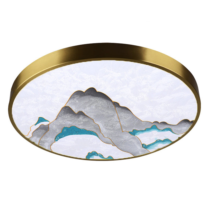 Hand-Paint Glass Round Flush Light Artistic Minimalist LED Ceiling Lighting for Bedroom Brass Mountain Clearhalo 'Ceiling Lights' 'Close To Ceiling Lights' 'Lighting' 2629515