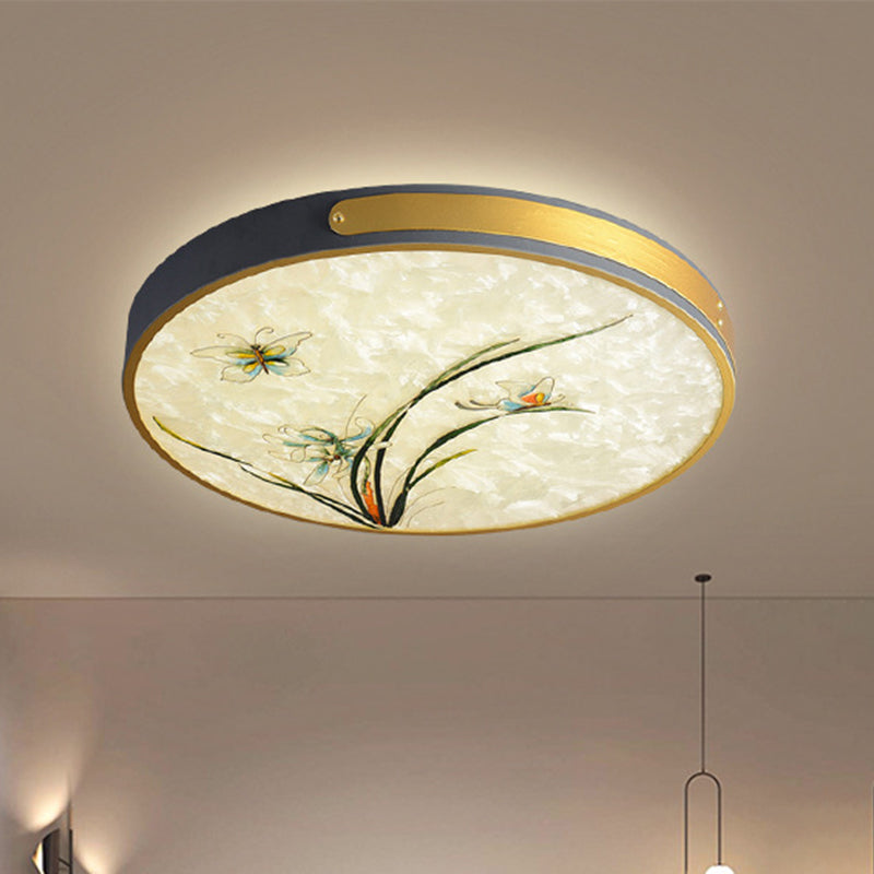 Hand-Paint Glass Round Flush Light Artistic Minimalist LED Ceiling Lighting for Bedroom Clearhalo 'Ceiling Lights' 'Close To Ceiling Lights' 'Lighting' 2629516