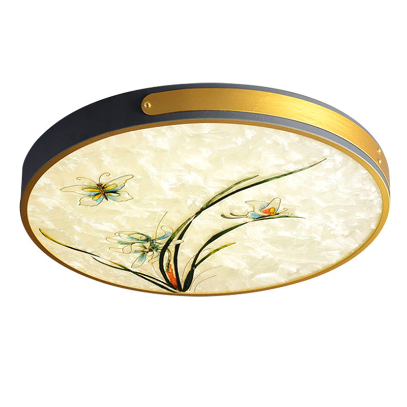 Hand-Paint Glass Round Flush Light Artistic Minimalist LED Ceiling Lighting for Bedroom Grey Magnolia Clearhalo 'Ceiling Lights' 'Close To Ceiling Lights' 'Lighting' 2629518