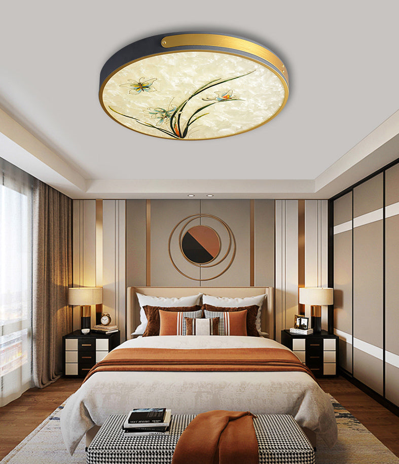 Hand-Paint Glass Round Flush Light Artistic Minimalist LED Ceiling Lighting for Bedroom Clearhalo 'Ceiling Lights' 'Close To Ceiling Lights' 'Lighting' 2629526