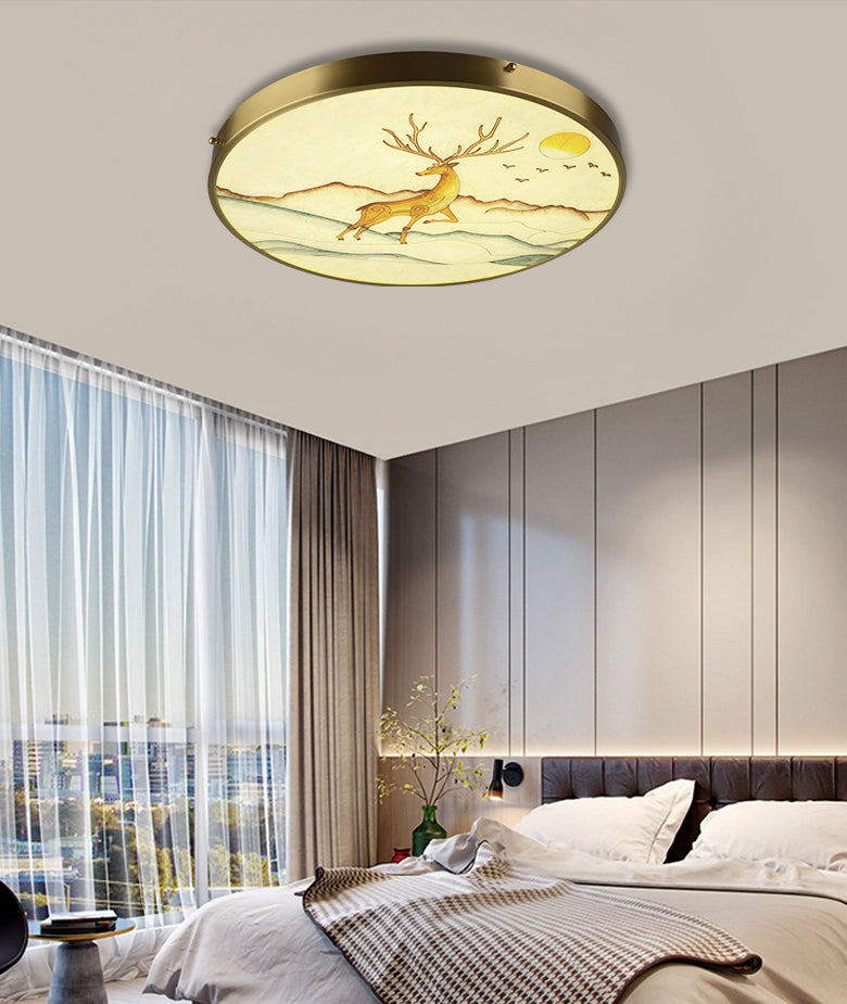 Hand-Paint Glass Round Flush Light Artistic Minimalist LED Ceiling Lighting for Bedroom Clearhalo 'Ceiling Lights' 'Close To Ceiling Lights' 'Lighting' 2629528