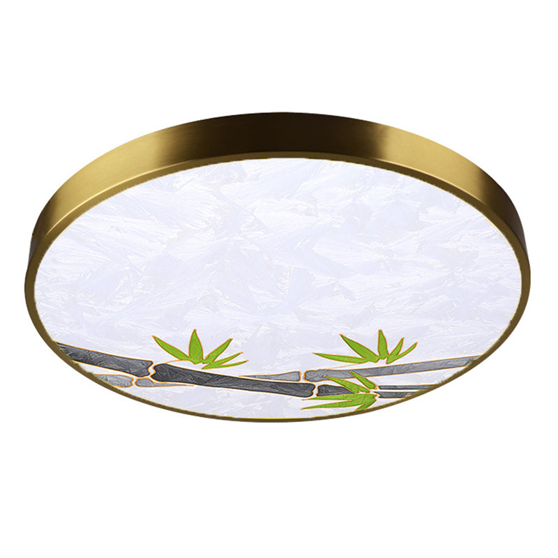 Hand-Paint Glass Round Flush Light Artistic Minimalist LED Ceiling Lighting for Bedroom Brass Bamboo Clearhalo 'Ceiling Lights' 'Close To Ceiling Lights' 'Lighting' 2629530