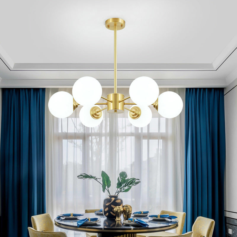 Post-Modern Metal Hanging Chandelier Light Opal Glass Shade Ceiling Chandelier in Gold for Living Room Clearhalo 'Ceiling Lights' 'Chandeliers' Lighting' 2629549