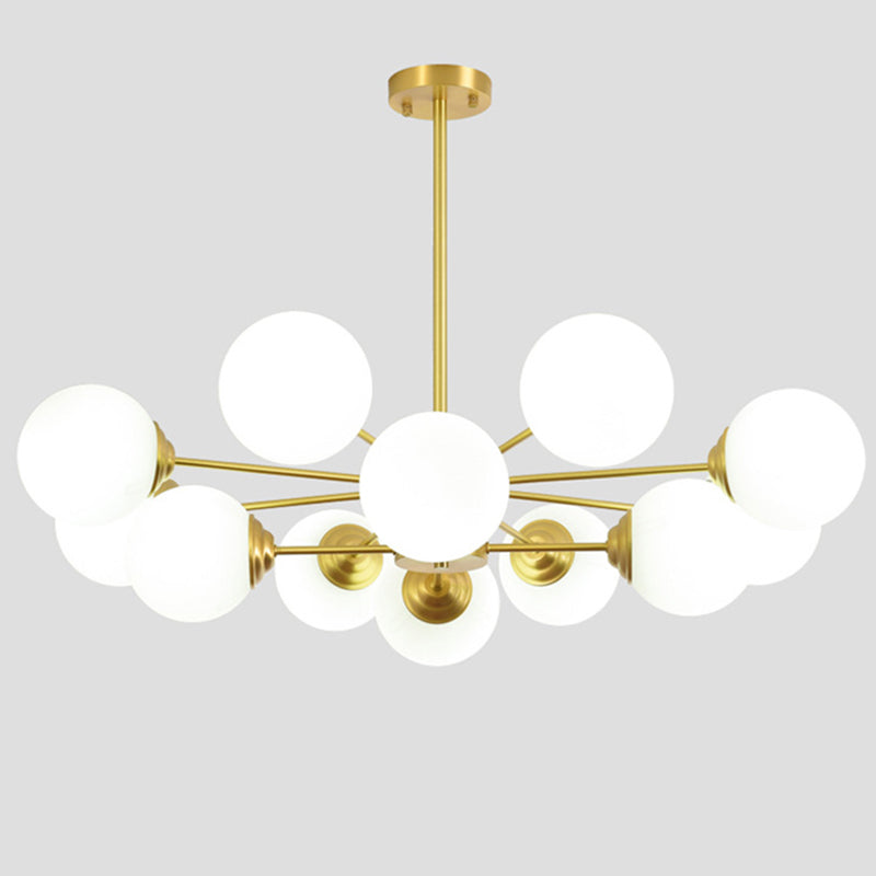 Post-Modern Metal Hanging Chandelier Light Opal Glass Shade Ceiling Chandelier in Gold for Living Room 12 Gold Clearhalo 'Ceiling Lights' 'Chandeliers' Lighting' 2629550