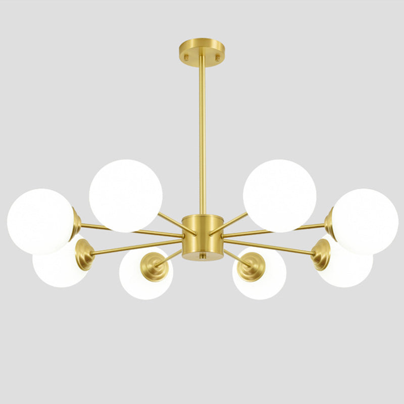 Post-Modern Metal Hanging Chandelier Light Opal Glass Shade Ceiling Chandelier in Gold for Living Room 8 Gold Clearhalo 'Ceiling Lights' 'Chandeliers' Lighting' 2629551