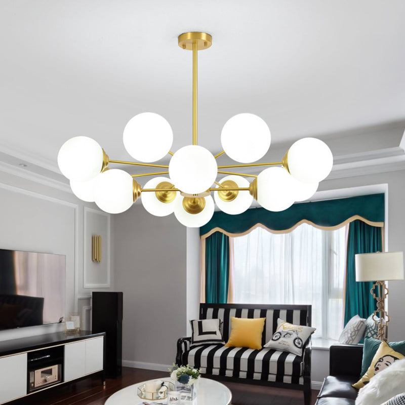 Post-Modern Metal Hanging Chandelier Light Opal Glass Shade Ceiling Chandelier in Gold for Living Room Clearhalo 'Ceiling Lights' 'Chandeliers' Lighting' 2629552