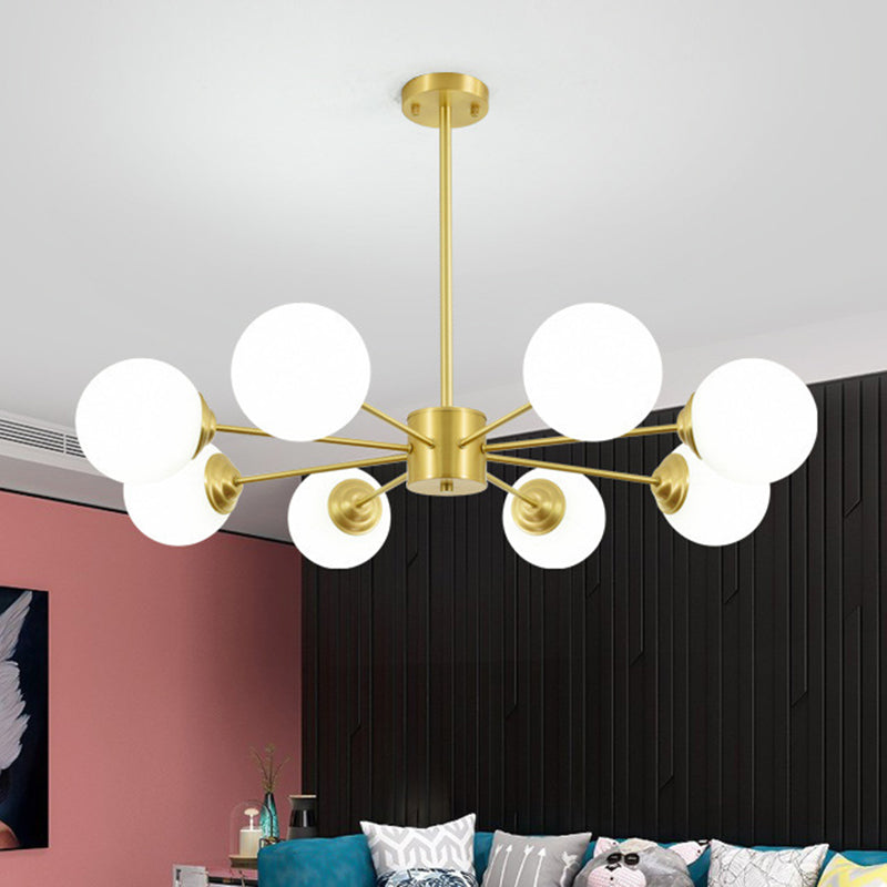 Post-Modern Metal Hanging Chandelier Light Opal Glass Shade Ceiling Chandelier in Gold for Living Room Clearhalo 'Ceiling Lights' 'Chandeliers' Lighting' 2629554