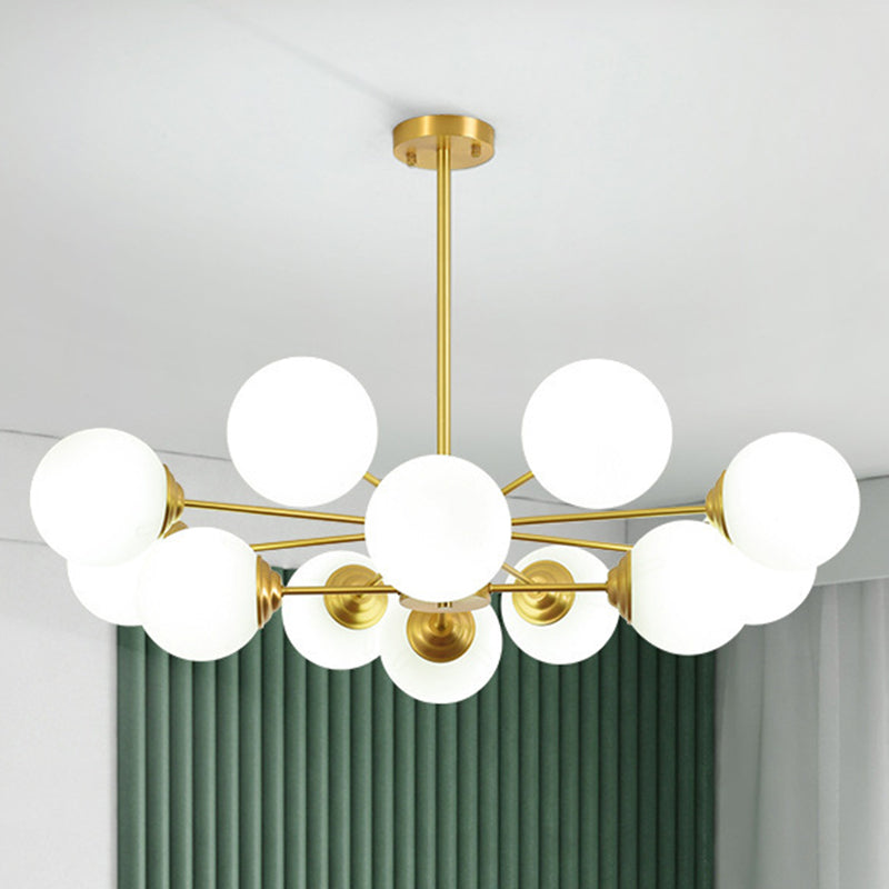 Post-Modern Metal Hanging Chandelier Light Opal Glass Shade Ceiling Chandelier in Gold for Living Room Clearhalo 'Ceiling Lights' 'Chandeliers' Lighting' 2629555