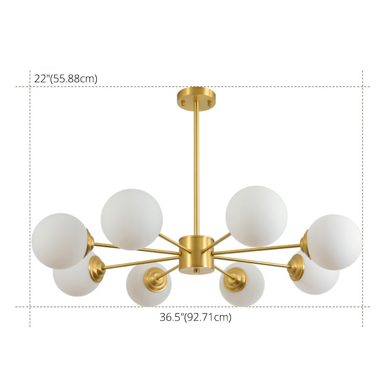 Post-Modern Metal Hanging Chandelier Light Opal Glass Shade Ceiling Chandelier in Gold for Living Room Clearhalo 'Ceiling Lights' 'Chandeliers' Lighting' 2629557