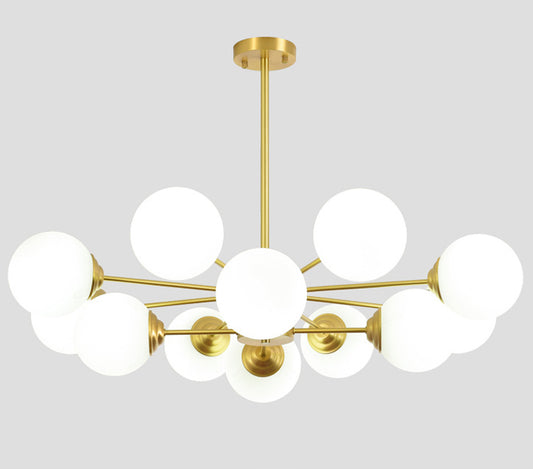 Post-Modern Metal Hanging Chandelier Light Opal Glass Shade Ceiling Chandelier in Gold for Living Room Clearhalo 'Ceiling Lights' 'Chandeliers' Lighting' 2629558