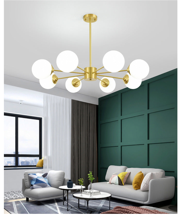 Post-Modern Metal Hanging Chandelier Light Opal Glass Shade Ceiling Chandelier in Gold for Living Room Clearhalo 'Ceiling Lights' 'Chandeliers' Lighting' 2629560