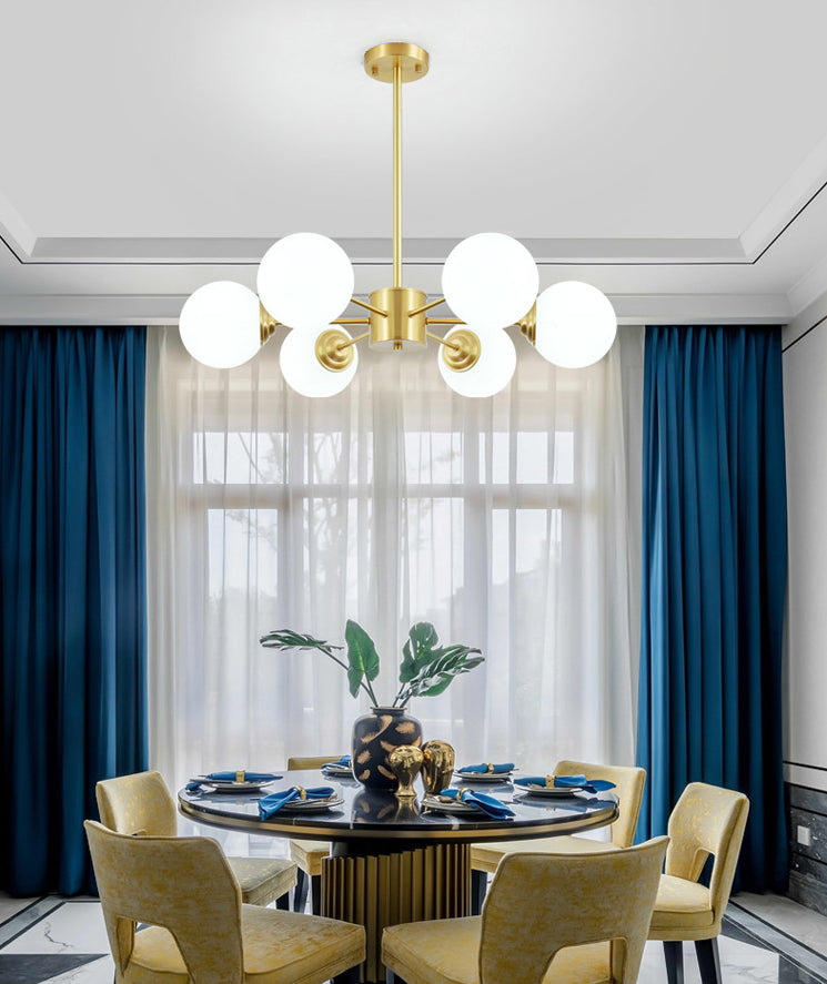 Post-Modern Metal Hanging Chandelier Light Opal Glass Shade Ceiling Chandelier in Gold for Living Room Clearhalo 'Ceiling Lights' 'Chandeliers' Lighting' 2629562