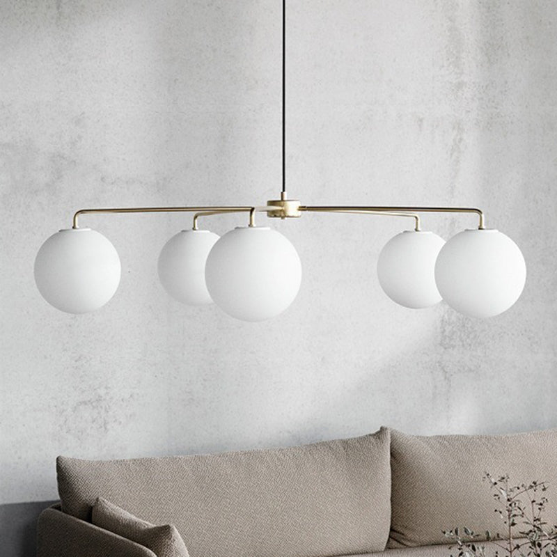 Modern Minimalist Chandelier Light Fixture Spherical White Glass 5 Light Ceiling Chandelier for Living Room Clearhalo 'Ceiling Lights' 'Chandeliers' Lighting' 2629564