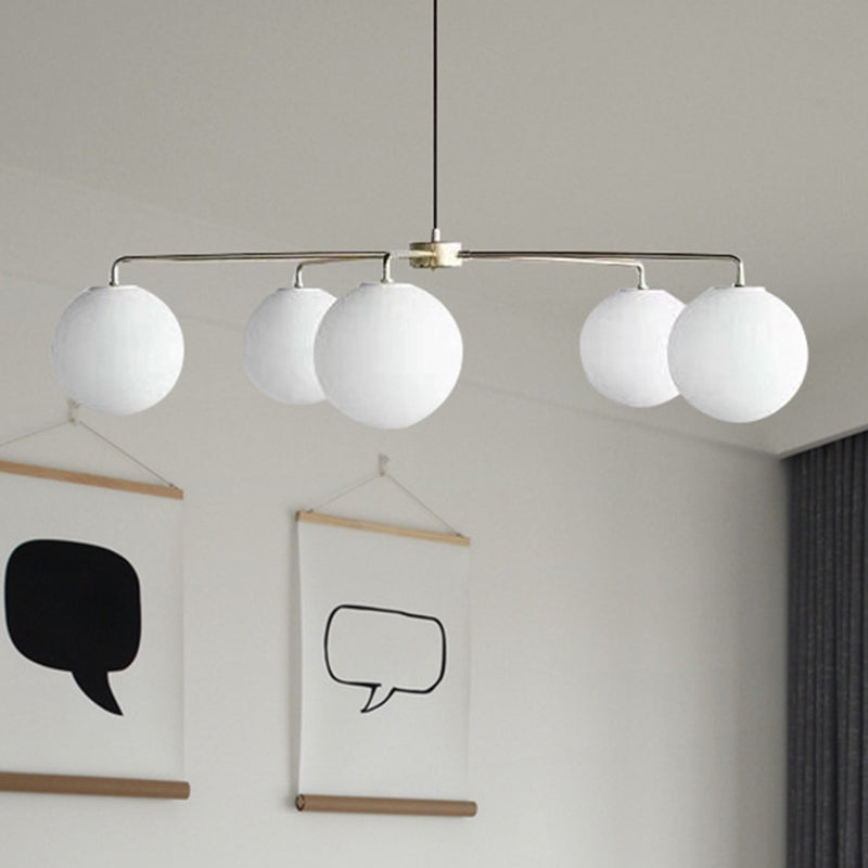 Modern Minimalist Chandelier Light Fixture Spherical White Glass 5 Light Ceiling Chandelier for Living Room Clearhalo 'Ceiling Lights' 'Chandeliers' Lighting' 2629566