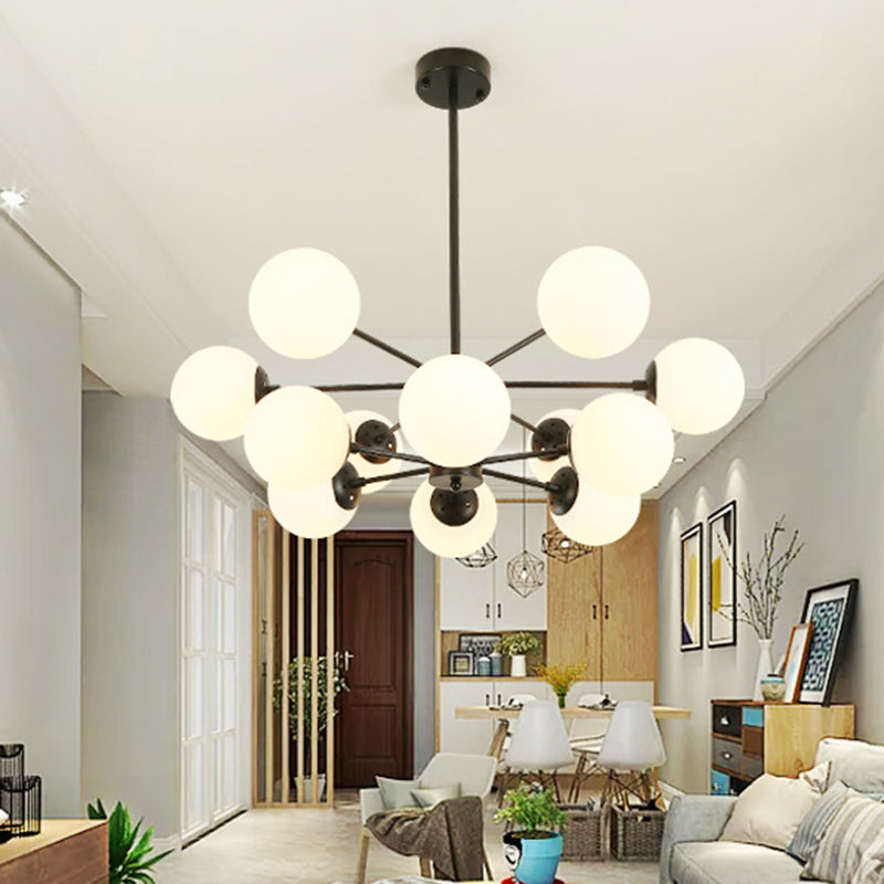 Black Metal Hanging Chandelier Light Modern Opal Glass Shade Ceiling Chandelier for Living Room Clearhalo 'Ceiling Lights' 'Chandeliers' Lighting' 2629591