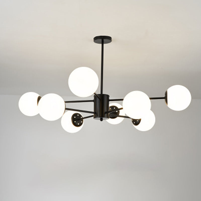 Black Metal Hanging Chandelier Light Modern Opal Glass Shade Ceiling Chandelier for Living Room 8 Black Clearhalo 'Ceiling Lights' 'Chandeliers' Lighting' 2629592