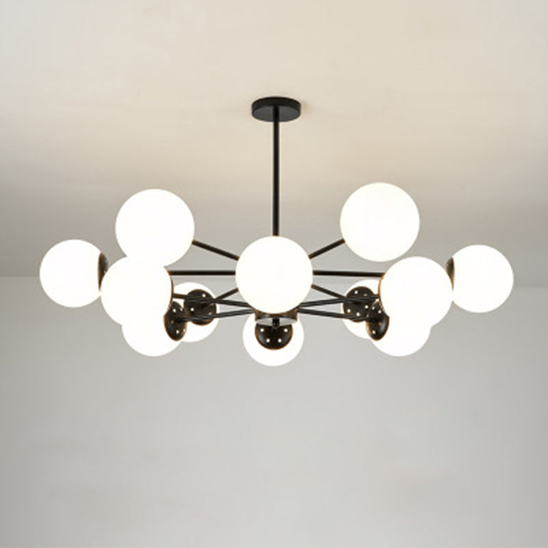 Black Metal Hanging Chandelier Light Modern Opal Glass Shade Ceiling Chandelier for Living Room 12 Black Clearhalo 'Ceiling Lights' 'Chandeliers' Lighting' 2629594