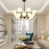 Black Metal Hanging Chandelier Light Modern Opal Glass Shade Ceiling Chandelier for Living Room Clearhalo 'Ceiling Lights' 'Chandeliers' Lighting' 2629595