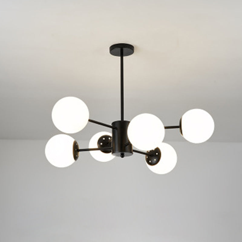 Black Metal Hanging Chandelier Light Modern Opal Glass Shade Ceiling Chandelier for Living Room 6 Black Clearhalo 'Ceiling Lights' 'Chandeliers' Lighting' 2629596