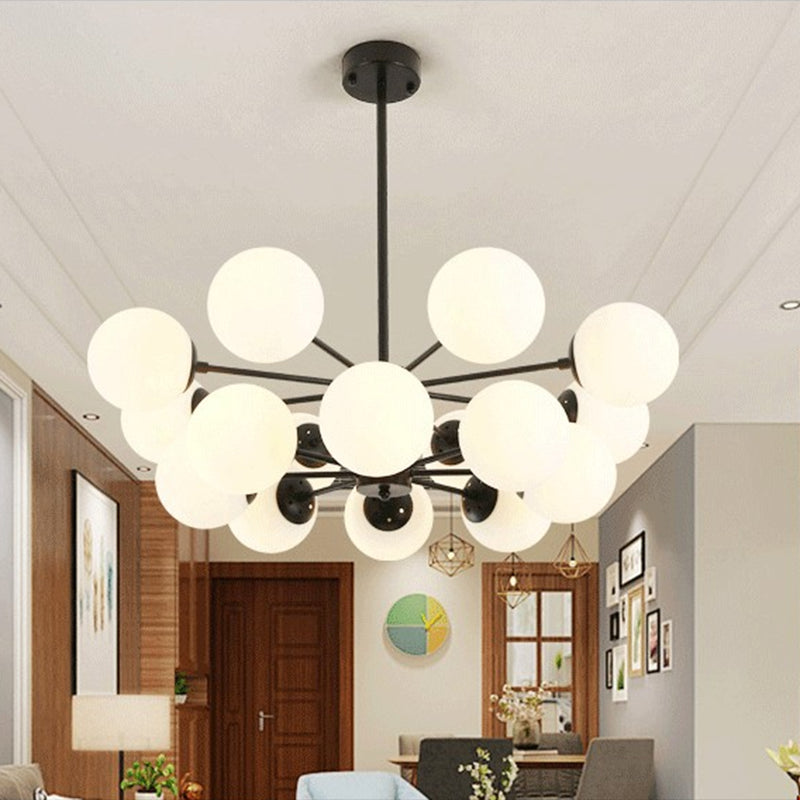 Black Metal Hanging Chandelier Light Modern Opal Glass Shade Ceiling Chandelier for Living Room Clearhalo 'Ceiling Lights' 'Chandeliers' Lighting' 2629597