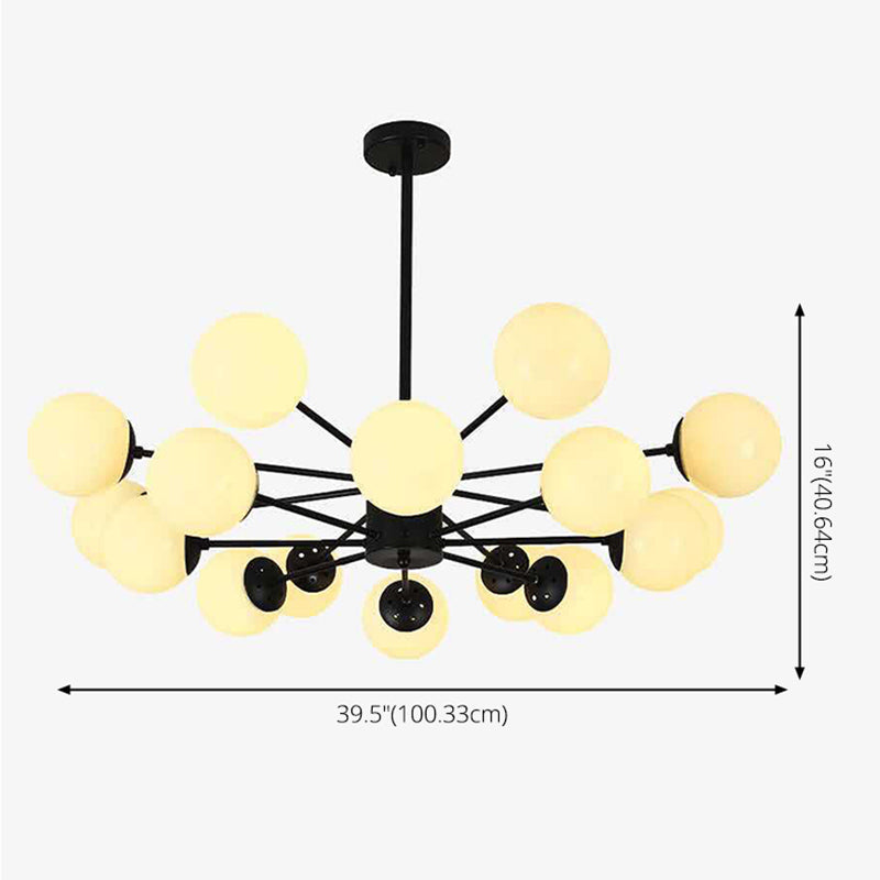 Black Metal Hanging Chandelier Light Modern Opal Glass Shade Ceiling Chandelier for Living Room Clearhalo 'Ceiling Lights' 'Chandeliers' Lighting' 2629599