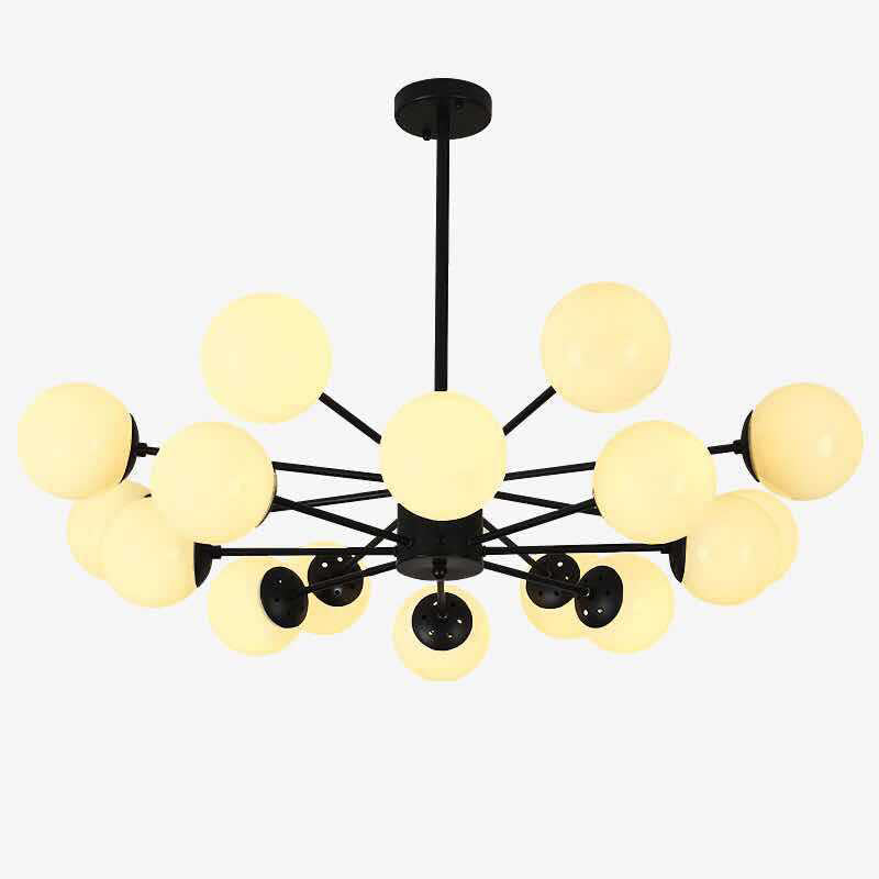 Black Metal Hanging Chandelier Light Modern Opal Glass Shade Ceiling Chandelier for Living Room 16 Black Clearhalo 'Ceiling Lights' 'Chandeliers' Lighting' 2629600