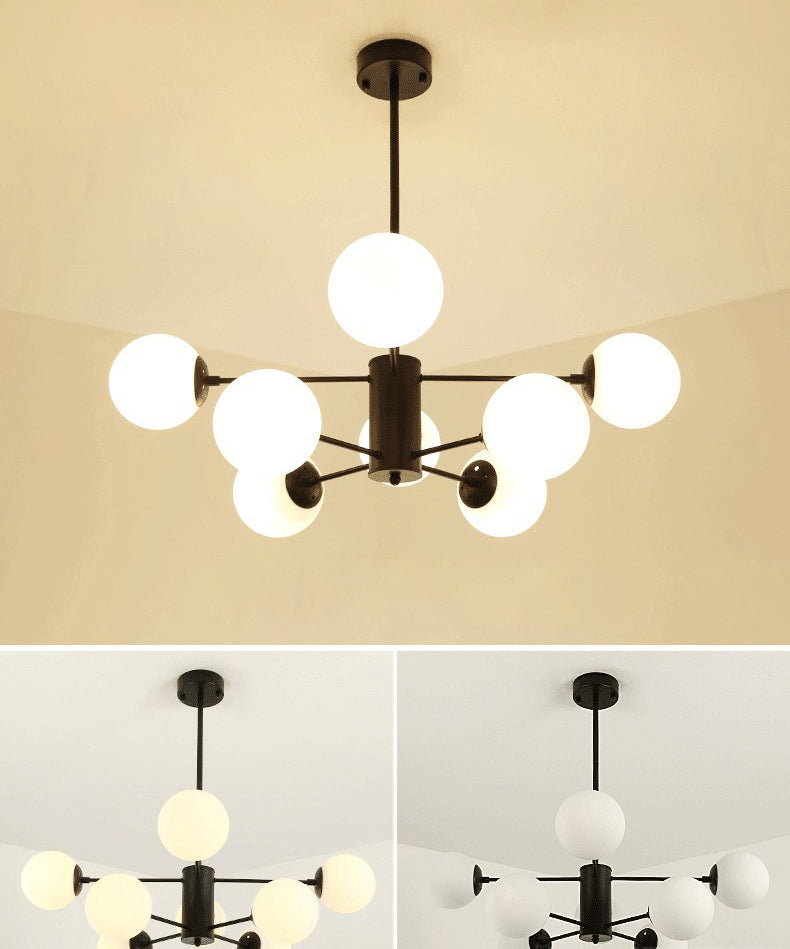 Black Metal Hanging Chandelier Light Modern Opal Glass Shade Ceiling Chandelier for Living Room Clearhalo 'Ceiling Lights' 'Chandeliers' Lighting' 2629602