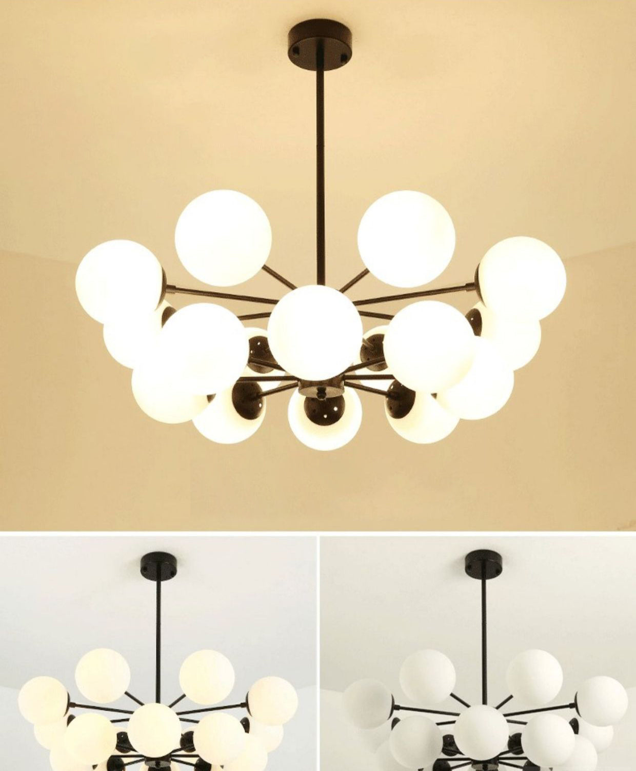 Black Metal Hanging Chandelier Light Modern Opal Glass Shade Ceiling Chandelier for Living Room Clearhalo 'Ceiling Lights' 'Chandeliers' Lighting' 2629604