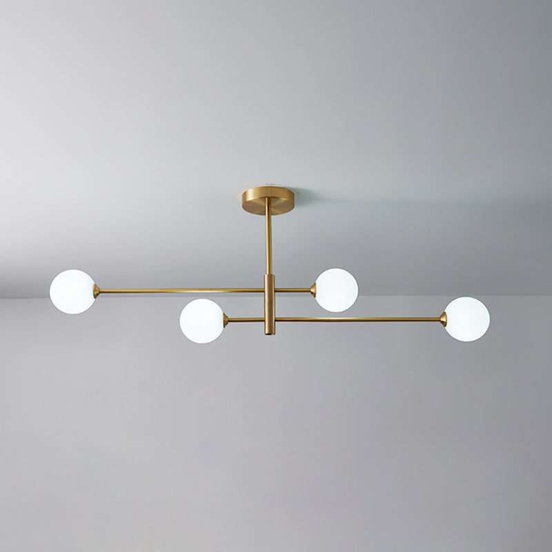 Post-Modern Metal Hanging Chandelier Light Glass Shade Ceiling Chandelier in Gold for Living Room 4 Cream Clearhalo 'Ceiling Lights' 'Chandeliers' Lighting' options 2629610_c3a70c94-468d-429e-b911-71a3ba7c6eac