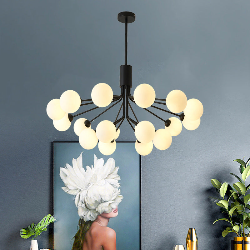 Black Metal Hanging Chandelier Light Modern Opal Glass Shade Ceiling Chandelier for Living Room Clearhalo 'Ceiling Lights' 'Chandeliers' Lighting' 2629644