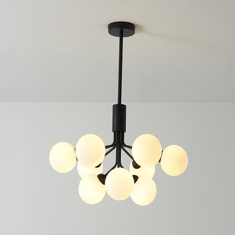 Black Metal Hanging Chandelier Light Modern Opal Glass Shade Ceiling Chandelier for Living Room Clearhalo 'Ceiling Lights' 'Chandeliers' Lighting' 2629645