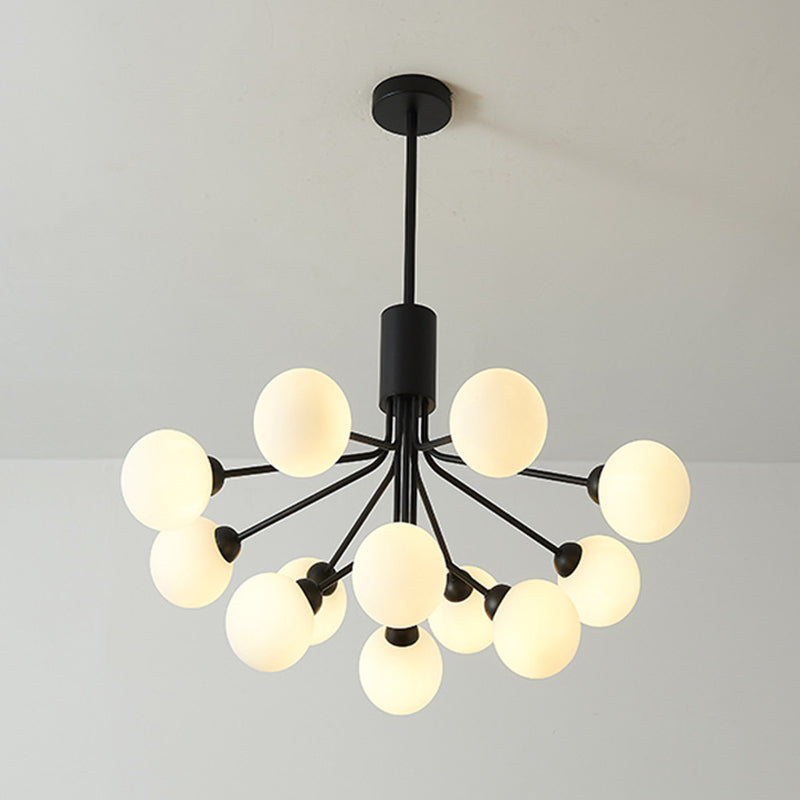 Black Metal Hanging Chandelier Light Modern Opal Glass Shade Ceiling Chandelier for Living Room Clearhalo 'Ceiling Lights' 'Chandeliers' Lighting' 2629646