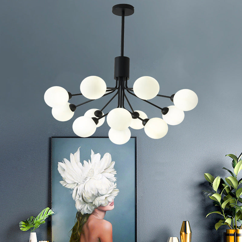 Black Metal Hanging Chandelier Light Modern Opal Glass Shade Ceiling Chandelier for Living Room Clearhalo 'Ceiling Lights' 'Chandeliers' Lighting' 2629647