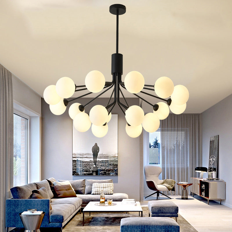 Black Metal Hanging Chandelier Light Modern Opal Glass Shade Ceiling Chandelier for Living Room Clearhalo 'Ceiling Lights' 'Chandeliers' Lighting' 2629648