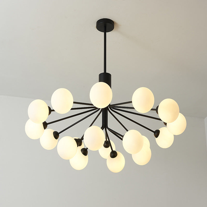 Black Metal Hanging Chandelier Light Modern Opal Glass Shade Ceiling Chandelier for Living Room Clearhalo 'Ceiling Lights' 'Chandeliers' Lighting' 2629649