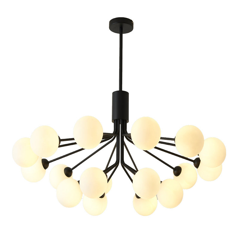 Black Metal Hanging Chandelier Light Modern Opal Glass Shade Ceiling Chandelier for Living Room Clearhalo 'Ceiling Lights' 'Chandeliers' Lighting' 2629651