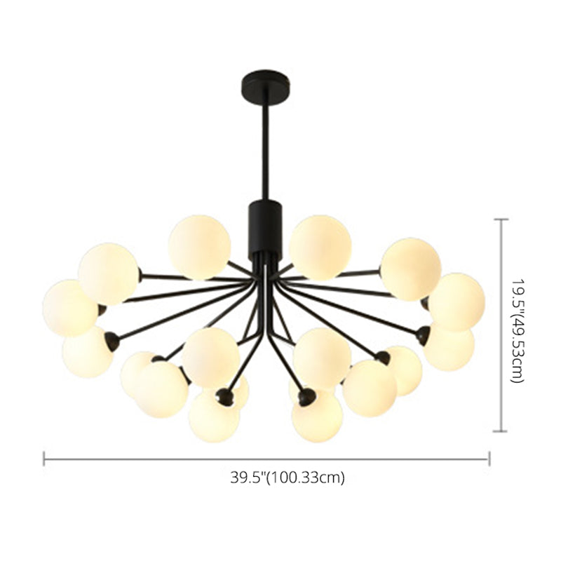 Black Metal Hanging Chandelier Light Modern Opal Glass Shade Ceiling Chandelier for Living Room Clearhalo 'Ceiling Lights' 'Chandeliers' Lighting' 2629652