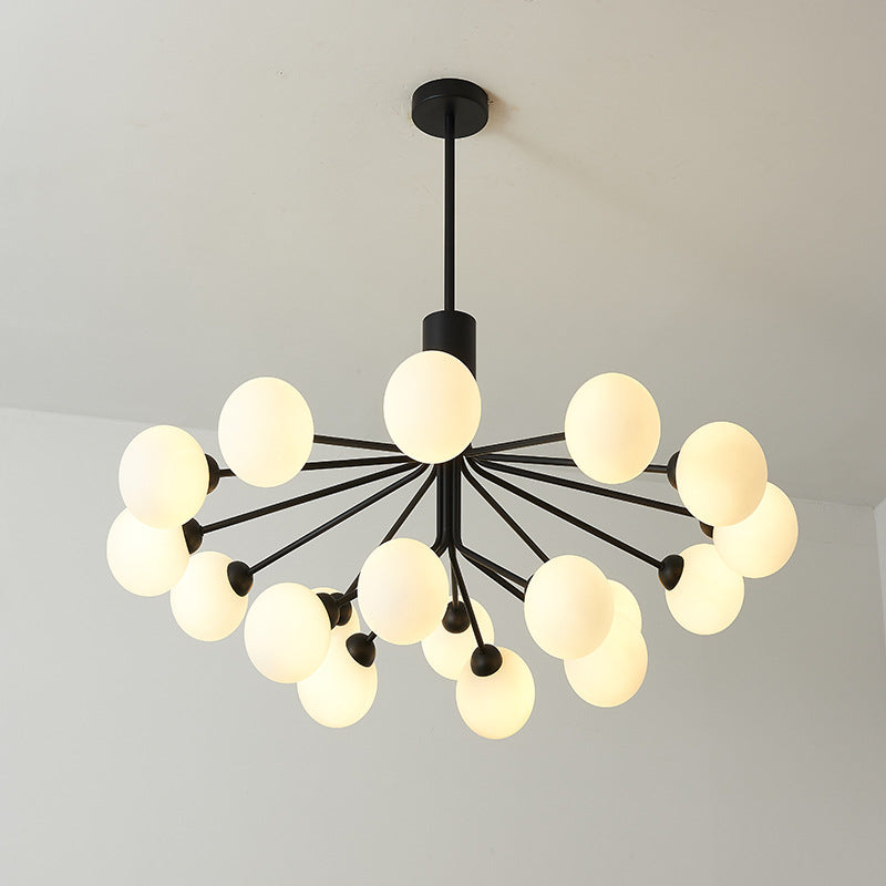 Black Metal Hanging Chandelier Light Modern Opal Glass Shade Ceiling Chandelier for Living Room Clearhalo 'Ceiling Lights' 'Chandeliers' Lighting' 2629653