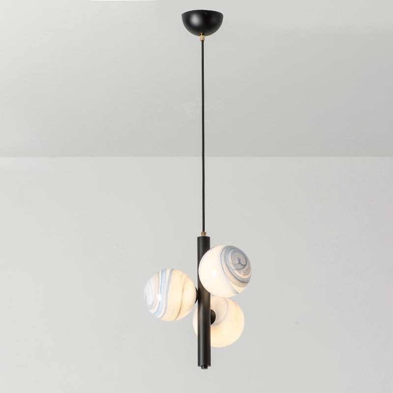 Modern Minimalist Linear Chandelier Light Fixture Spherical Frosted Glass 3 Light Ceiling Chandelier Clearhalo 'Ceiling Lights' 'Chandeliers' Lighting' options 2629661