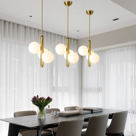 Modern Minimalist Linear Chandelier Light Fixture Spherical Frosted Glass 3 Light Ceiling Chandelier Clearhalo 'Ceiling Lights' 'Chandeliers' Lighting' options 2629664