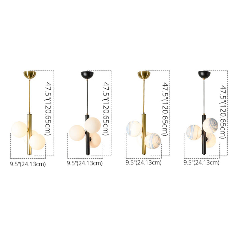 Modern Minimalist Linear Chandelier Light Fixture Spherical Frosted Glass 3 Light Ceiling Chandelier Clearhalo 'Ceiling Lights' 'Chandeliers' Lighting' options 2629666