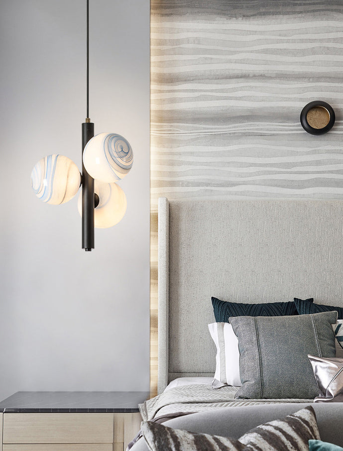 Modern Minimalist Linear Chandelier Light Fixture Spherical Frosted Glass 3 Light Ceiling Chandelier Clearhalo 'Ceiling Lights' 'Chandeliers' Lighting' options 2629672